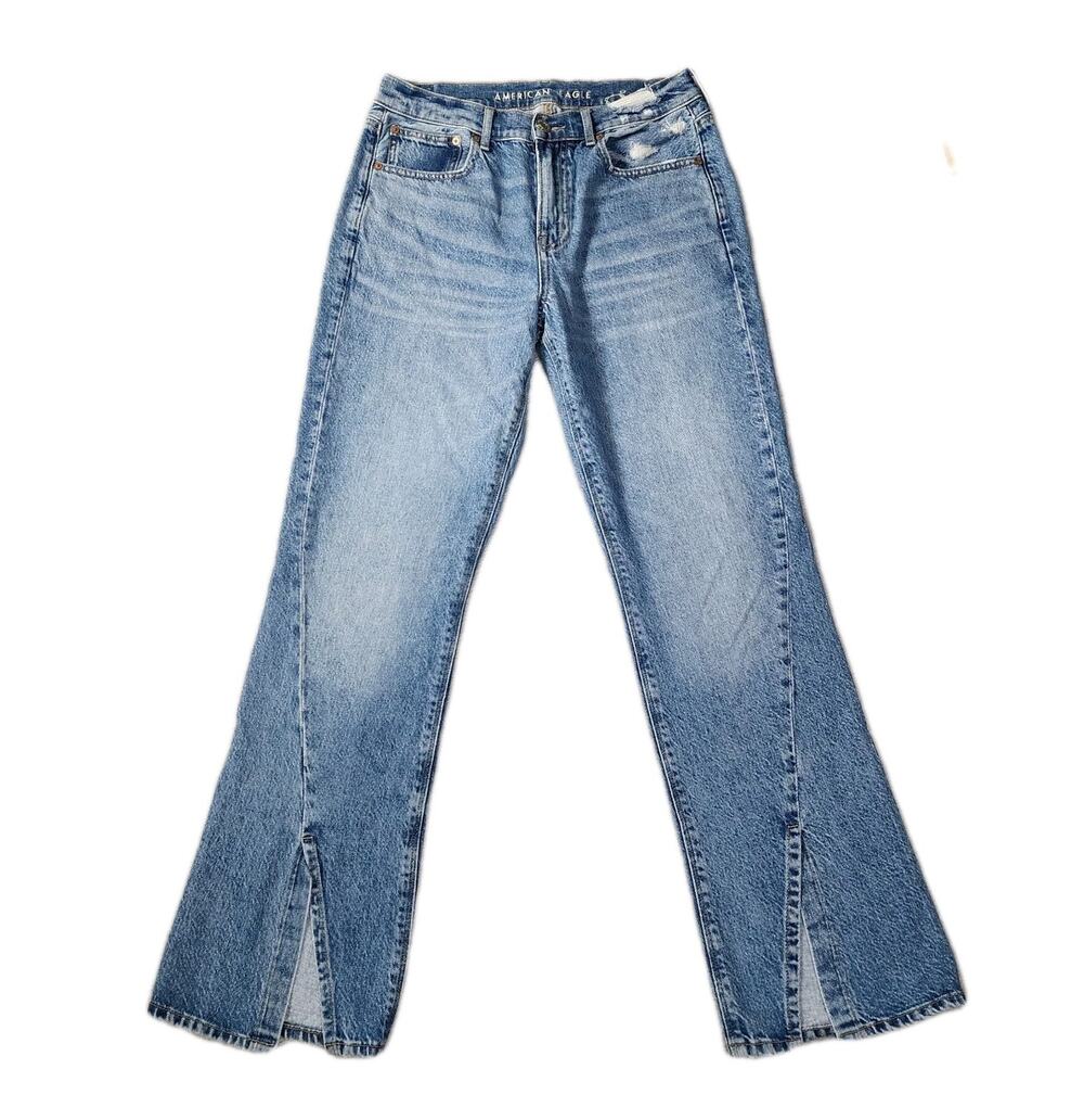 American Eagle 90s Bootcut Jeans Split Hem Light Wash Blue Denim Womens Size 8